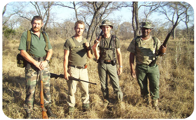 Matt, Gawie and Martin during field ranger training in 2010 at the Southern African Wildlife College