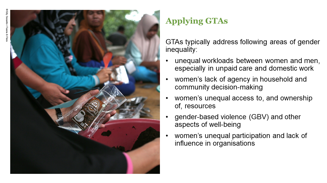 Presentation slide on applying Gender Transformative Approaches