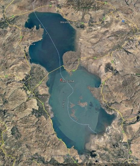 Figure 1: Lake Urmia, December 1984 (left) and December 2020 (right). Source Google Earth.